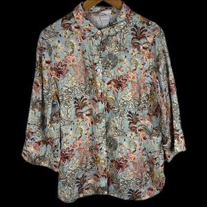 Chico's‎ Womens Linen 3/4 Sleeve No Iron Button Shirt Sz L/ 12 Breathable Preppy